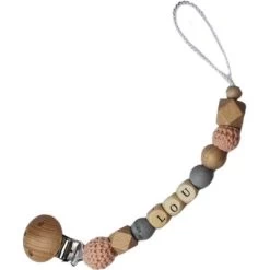 Attache Sucette En Bois Marbre Et Rose Pâle (personnalisable)