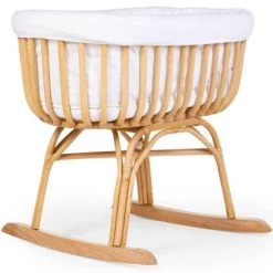 Childhome Berceau En Rotin à Bascule Et Habillage En Jersey écru