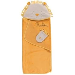 Moulin Roty Cape De Bain + Gant Lion Sous Mon Baobab Personnalisable (114 X 80 Cm)