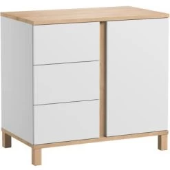 VOX Commode 1 Porte, 3 Tiroirs Altitude Blanc/bois