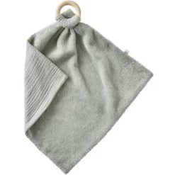 Doudou Plat Avec Anneau De Dentition Vert De Gris (35 X 35 Cm)