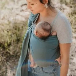 Echarpe De Portage Sling Sans Noeud Tissé En Coton Bio Vert Eucalyptus -Djeco Magasin echarpe de portage sling sans noeud tisse en coton bio vert eucalyptus 6