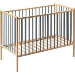 Lit à Barreaux En Bois Rémi Hybride Bleu Gris (60 X 120 Cm)