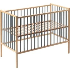 Lit à Barreaux En Bois Rémi Hybride Bleu Gris (60 X 120 Cm) -Djeco Magasin lit a barreaux en bois remi hybride bleu gris 60 x 120 cm 4