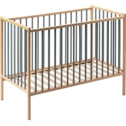 Lit à Barreaux En Bois Rémi Hybride Bleu Gris (70 X 140 Cm)