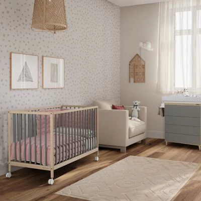 Lit Bébé à Barreaux Mountain Gris Nuit Et Bois (60 X 120 Cm) 2 Lit Bébé à Barreaux Mountain Gris Nuit Et Bois (60 X 120 Cm) – Image 2