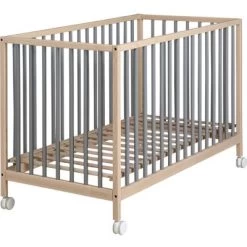 Lit Bébé à Barreaux Mountain Gris Nuit Et Bois (60 X 120 Cm)