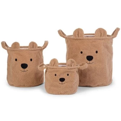 Childhome Lot De 3 Paniers Teddy Beige 1 Childhome Lot De 3 Paniers Teddy Beige