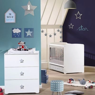 Pack Duo Lit Bébé Têtes Panneaux Blanc Et Commode à Langer étoile New Basic 2 Pack Duo Lit Bébé Têtes Panneaux Blanc Et Commode à Langer étoile New Basic – Image 2