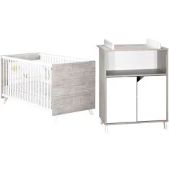 Pack Duo Scandi Gris Lit Bébé évolutif Et Commode à Langer