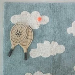 Lorena Canals Tapis Lavable Nuages Vintage Bleu (120 X 160 Cm) -Djeco Magasin tapis lavable nuages vintage bleu 120 x 160 cm 4